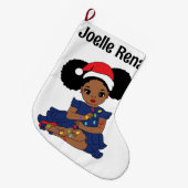 Black Girl Magic Melanin Kerst Bruine Huid Liefde Grote Kerstsok (Voorkant (Hangend))