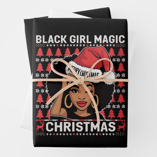 Black Girl Magic Merry, Afrikaans-Amerikaans Inpakpapier Vel (In situ)