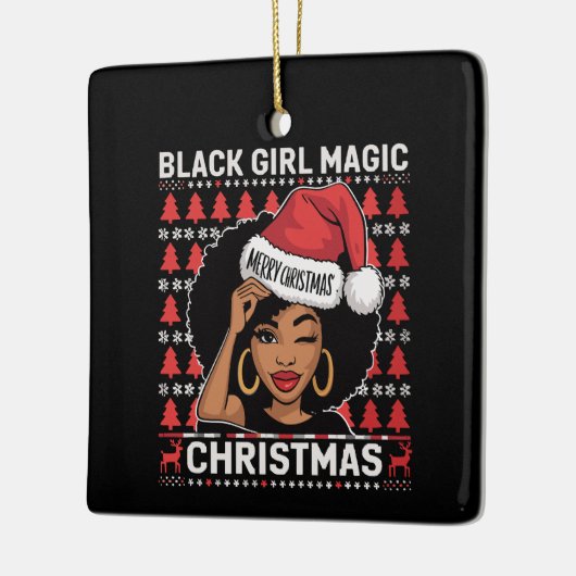 Black Girl Magic Merry, Afrikaans-Amerikaans Keramisch Ornament (Links)