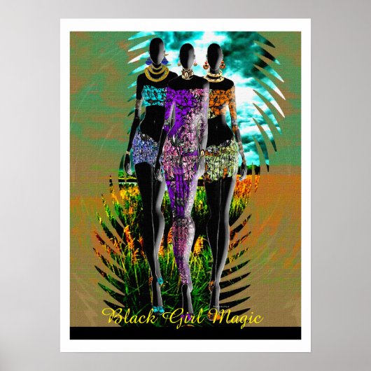 Black Girl Magic – Mixed Media Silhouette Mode Poster (Voorkant)