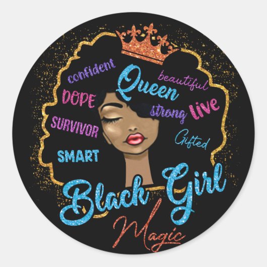 Black Girl Magic Ronde Sticker (Voorkant)
