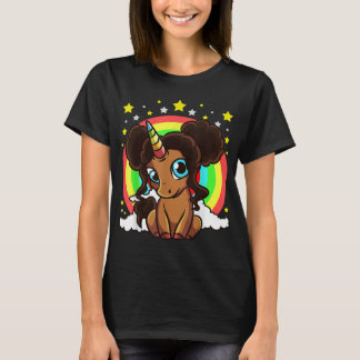 Black Girl Magic Unicorn Afro Puffs Brown Skin Cut T-shirt