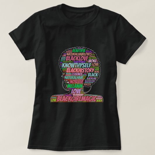 Black Girl Magic Word Cloud T-Shirt (Design voorkant)