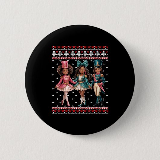 Black Girl Nutcracker Western Nutcracker Bow Ugly Ronde Button 5,7 Cm (Voorkant)