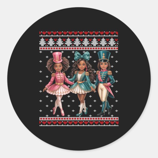 Black Girl Nutcracker Western Nutcracker Bow Ugly  Ronde Sticker (Voorkant)