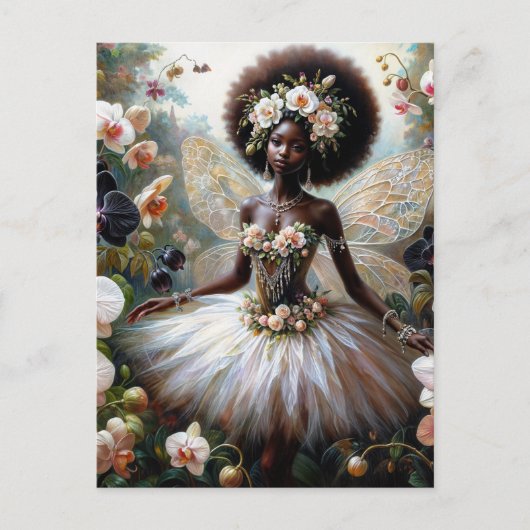 Black Girl Orchid Fairy With Afro Briefkaart (Voorkant)