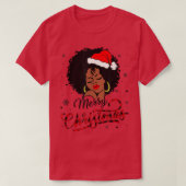 Black Girl Santa Hat Afro Merry KerstSweater T-shirt (Design voorkant)