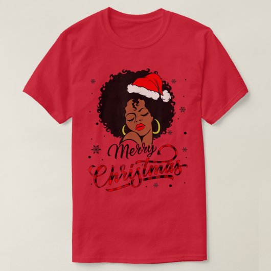 Black Girl Santa Hat Afro Merry KerstSweater T-shirt (Design voorkant)