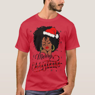 Black Girl Santa Hat Afro Merry KerstSweater T-shirt