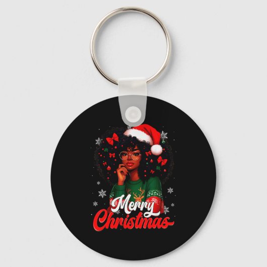 Black Girl Santa Hat Merry Christmas Pajama Africa Sleutelhanger (Voorkant)
