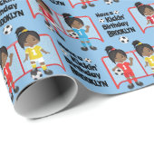 Black Girl Soccer Birthday Personalized Cadeaupapier (Rol Hoek)