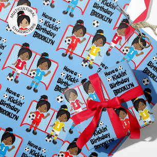 Black Girl Soccer Birthday Personalized Cadeaupapier
