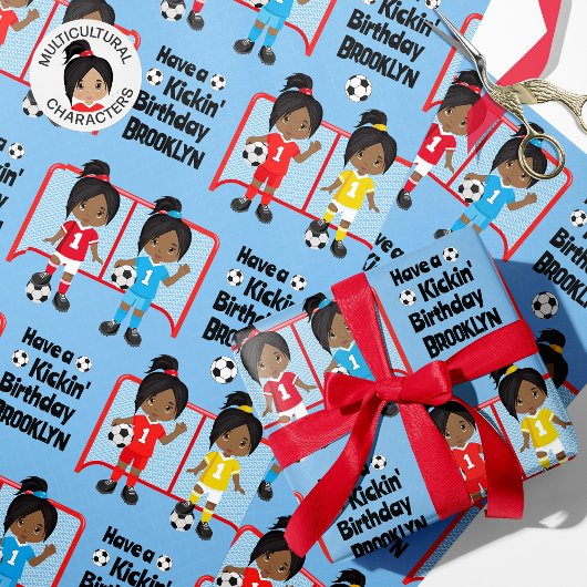 Black Girl Soccer Birthday Personalized Cadeaupapier