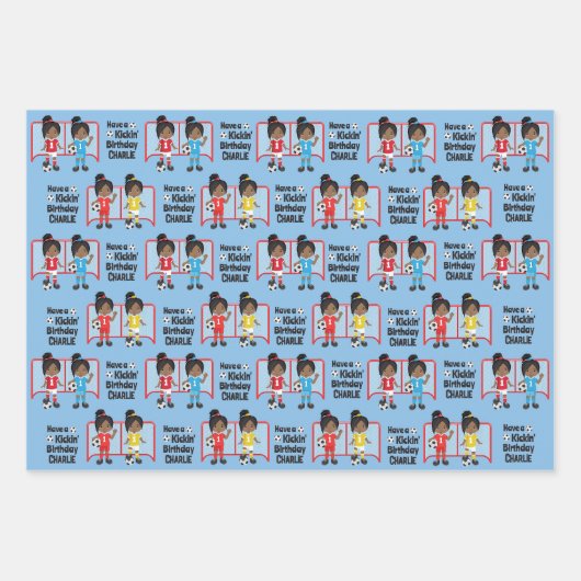 Black Girl Soccer Persoonlijk Inpakpapier Vel (Voorkant 3)