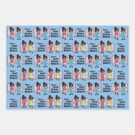 Black Girl Soccer Persoonlijk Inpakpapier Vel (Voorkant)