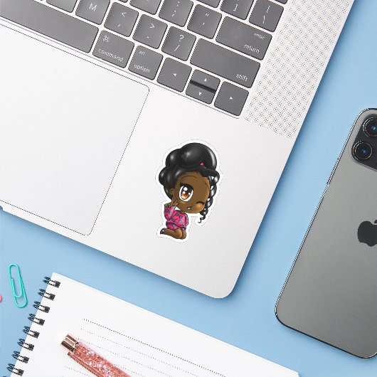 Black Girl Sticker (Laptop met iPhone)