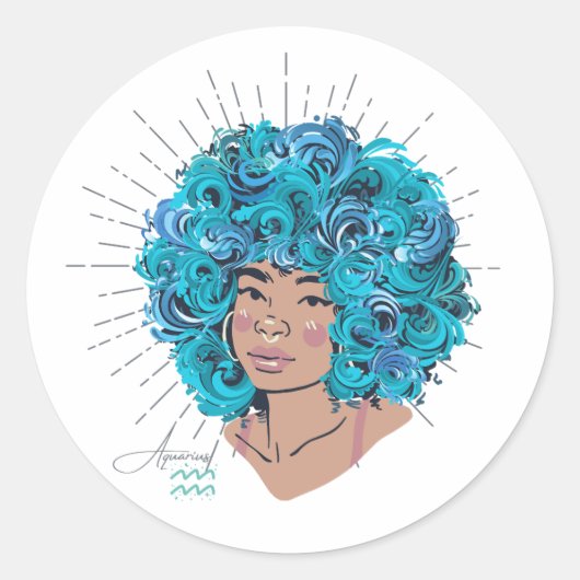 Black Girl Zodiac Magic: Aquarius Ronde Sticker (Voorkant)