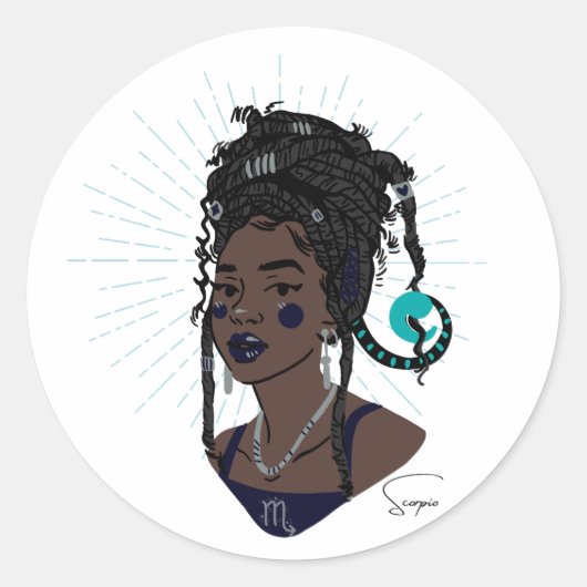 Black Girl Zodiac Magic: Scorpio Ronde Sticker (Voorkant)