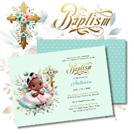 Black Girl's BAPTISM Roze Goud Bloemen Kruis Kaart