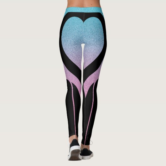 Black Girly Glitter Heart Butt Activewear Leggings (Achterkant)