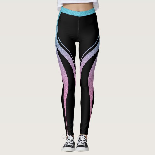 Black Girly Glitter Heart Butt Activewear Leggings (Voorkant)