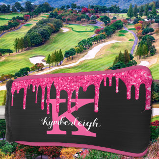 Black Girly Hot Pink Glitter Drift Monogram Naam Golfheadcover
