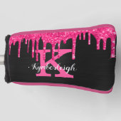 Black Girly Hot Pink Glitter Drift Monogram Naam Golfheadcover (Voorkant)