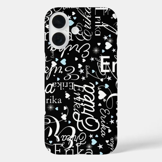 Black Girly Kalligrafie Typografie Naam Patroon Case-Mate iPhone Case (Achterkant)