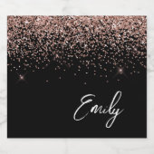 Black Girly Roos Gold Blush Pink Glitter Monogram Likeurfles Etiket (Enkel label)