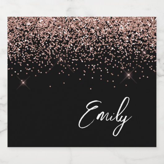 Black Girly Roos Gold Blush Pink Glitter Monogram Likeurfles Etiket (Enkel label)
