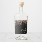 Black Girly Roos Gold Blush Pink Glitter Monogram Likeurfles Etiket (Voorkant)