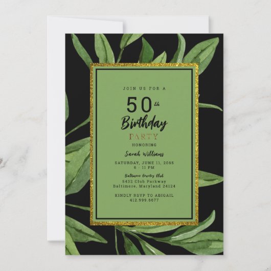 Black Glam 50th Birthday Party Kaart (Voorkant)