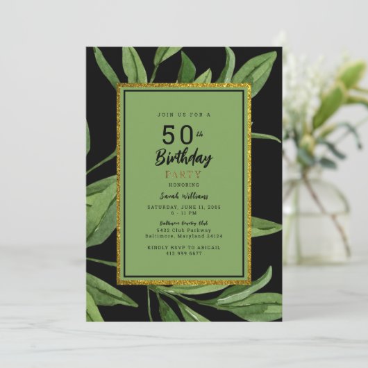 Black Glam 50th Birthday Party Kaart (Staand voorkant)