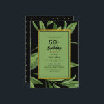 Black Glam 50th Birthday Party Kaart<br><div class="desc">50e uitnodiging van de Birthday Party. Zwart,  groen en goud. Bouw.</div>