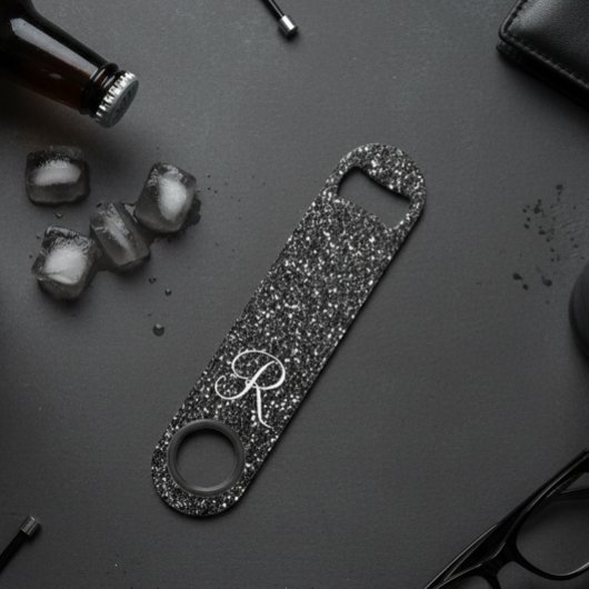Black Glam Glitter Look Monogram Stijlvol Speed Flessenopener