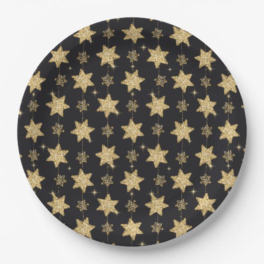 Black Glam Glitter Stars Holiday Papieren Bordje (Voorkant)