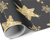 Black Glam Glitter Stars Patroon Cadeaupapier (Rol Hoek)