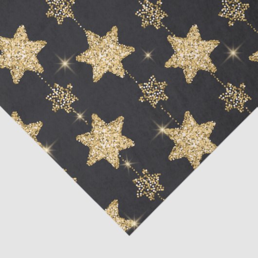 Black Glam Glitter Stars Patroon Tissuepapier (Detail)