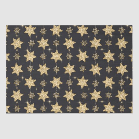 Black Glam Glitter Stars Patroon Tissuepapier (Voorkant)