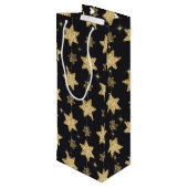 Black Glam Glitter Stars Patroon Wijn Cadeautas (Achterkant Gekanteld)