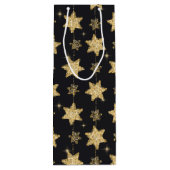 Black Glam Glitter Stars Patroon Wijn Cadeautas (Achterkant)