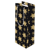 Black Glam Glitter Stars Patroon Wijn Cadeautas (Voorkant Gekanteld)