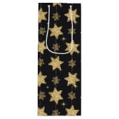 Black Glam Glitter Stars Patroon Wijn Cadeautas (Voorkant)