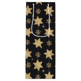 Black Glam Glitter Stars Patroon Wijn Cadeautas