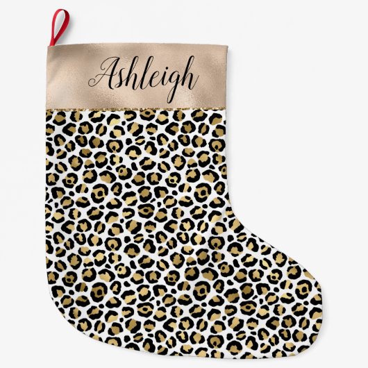 Black Glam Gold Leopard Print Grote Kerstsok (Voorkant)