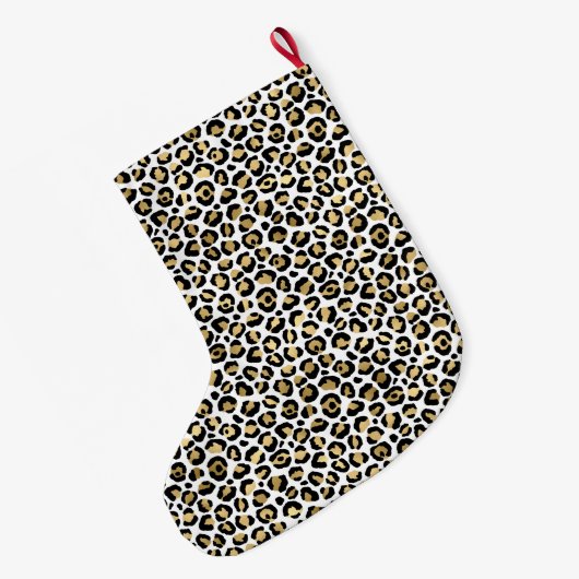 Black Glam Gold Leopard Print Grote Kerstsok (Achterkant (Hangend))
