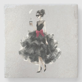 Black Glam Gown, Red Bow, Shades Stenen Onderzetter