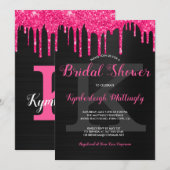 Black Glam Hot Pink Glitter Drift Vrijgezellenfees Kaart (Voorkant / Achterkant)