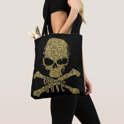Black Glam naar het bot Gouden Glitter Skull Beaut Tote Bag (Dichtbij)