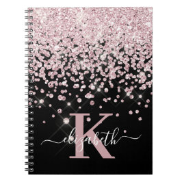 Black Glam Roos Gold Glitter Diamond Monogram Notitieboek